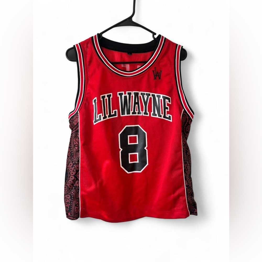 Lil Wayne Weezy #8 Red Basketball Jersey Paisley Bandana Hip Hop Streetwear  M